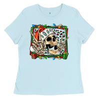 Baby Blue Christmas happy skeleton Ladies Tee - Jasminsmagicworld