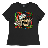 Black Christmas happy skeleton Ladies Tee - Jasminsmagicworld