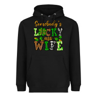 Black St. Patrick's Somebody’s lucky ass wife Heavyweight Hoodie - OliviaCreatesArt