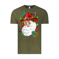 Vintage Olive Cowboy Santa Vintage Tee - NancyCooperArtShop