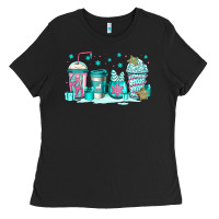 Black winter Christmas tree cakes coffee Ladies Tee - Jasminsmagicworld