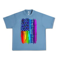 Pebble Blue Pride LGBTQ+ American Flag Urban Heavy Tee - BundleAndBundleShop