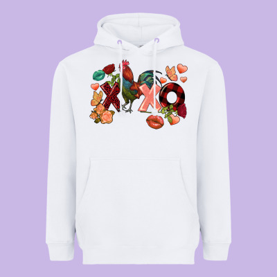 Rooster Valentine's Day Xoxo Heavyweight Hoodie Designed By Fadigitalartstudio