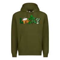 Army Green Lucky with beer St. Patricks day Premium Hoodie - HowdyJamesFarm
