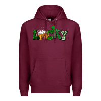 Burgundy Lucky with beer St. Patricks day Premium Hoodie - HowdyJamesFarm