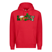Red Lucky with beer St. Patricks day Premium Hoodie - HowdyJamesFarm