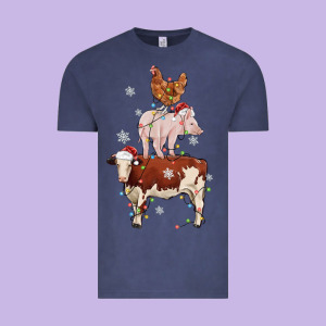 Merry Christmas Farm Animals Vintage Tee Designed By Maliassmallbusiness