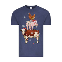 Vintage Denim Merry Christmas Farm Animals Vintage Tee - MaliasSmallBusiness