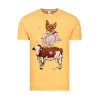 Vintage Mustard Merry Christmas Farm Animals Vintage Tee - MaliasSmallBusiness