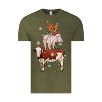 Vintage Olive Merry Christmas Farm Animals Vintage Tee - MaliasSmallBusiness
