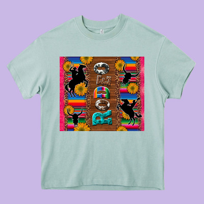 Rodeo Serape Leopard Glitter Heavy Core Tee Designed By Artiststas