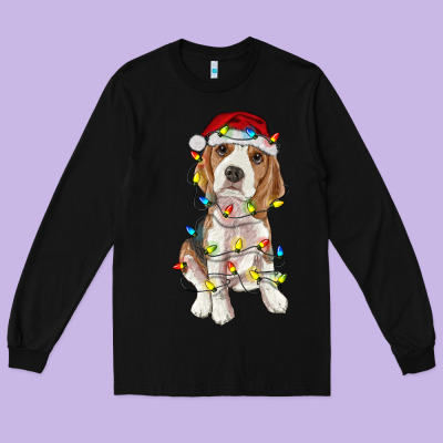 Christmas Beagle Long Sleeve Tee Designed By Ranaportraitstore