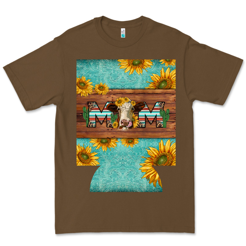 Mom Hereford Cattle Sunflowers On Tooled Leather Regular Can Cooler Premium Tee by BarkalooDesign | Teevron