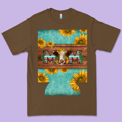 Mom Hereford Cattle Sunflowers On Tooled Leather Regular Can Cooler Premium Tee Designed By Barkaloodesign