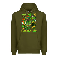 Army Green Happy St. Patrick's Day T-rex Premium Hoodie - CowGirlArtShop