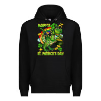 Black Happy St. Patrick's Day T-rex Premium Hoodie - CowGirlArtShop