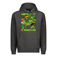 Charcoal Heather Happy St. Patrick's Day T-rex Premium Hoodie - CowGirlArtShop