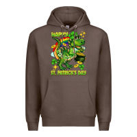 Coffee Happy St. Patrick's Day T-rex Premium Hoodie - CowGirlArtShop