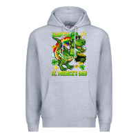 Heather Grey Happy St. Patrick's Day T-rex Premium Hoodie - CowGirlArtShop