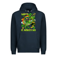 Navy Happy St. Patrick's Day T-rex Premium Hoodie - CowGirlArtShop