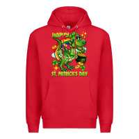 Red Happy St. Patrick's Day T-rex Premium Hoodie - CowGirlArtShop