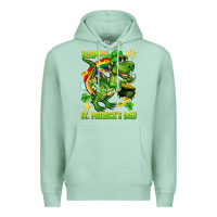 Seafoam Happy St. Patrick's Day T-rex Premium Hoodie - CowGirlArtShop