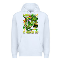 White Happy St. Patrick's Day T-rex Premium Hoodie - CowGirlArtShop