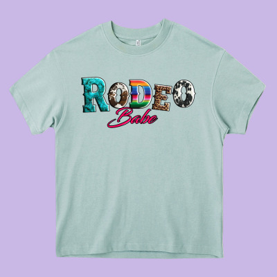 Rodeo Babe Turquoise Serape Cowhide Leopard Heavy Core Tee Designed By Artiststas