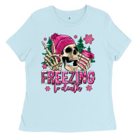 Baby Blue freezing to death winter skull Ladies Tee - Jasminsmagicworld