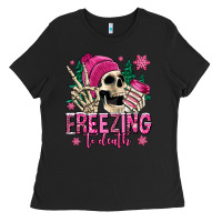 Black freezing to death winter skull Ladies Tee - Jasminsmagicworld