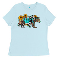 Baby Blue mama bear sunflowers leopard cowhide mother's day Ladies Tee - Jasminsmagicworld
