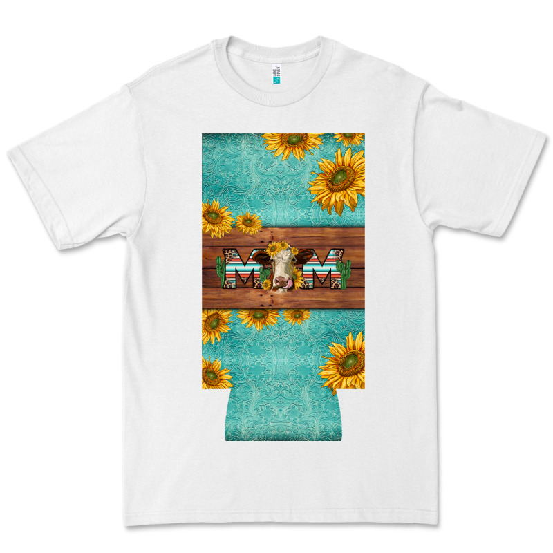 Mom Hereford Cattle Sunflowers On Tooled Leather Slim Can Cooler Premium Tee by BarkalooDesign | Teevron
