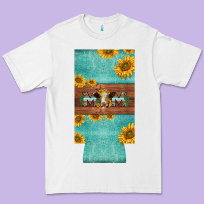 Mom Hereford Cattle Sunflowers On Tooled Leather Slim Can Cooler Premium Tee Designed By Barkaloodesign