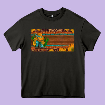 Custom Cowboy Boots Sunflowers And Cactus License Plate Heavy Core Tee Designed By Artiststas