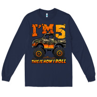 Navy i'm five this is how i roll monster truck birthday Long Sleeve Tee - Jasminsmagicworld