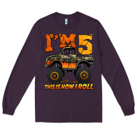 Plum i'm five this is how i roll monster truck birthday Long Sleeve Tee - Jasminsmagicworld