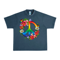 Midnight Navy Peace Pride LGBTQ+ And Flowers Urban Heavy Tee - BundleAndBundleShop