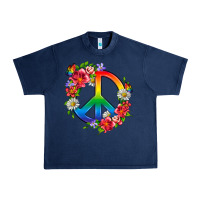 Navy Peace Pride LGBTQ+ And Flowers Urban Heavy Tee - BundleAndBundleShop