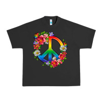 Pigment Black Peace Pride LGBTQ+ And Flowers Urban Heavy Tee - BundleAndBundleShop