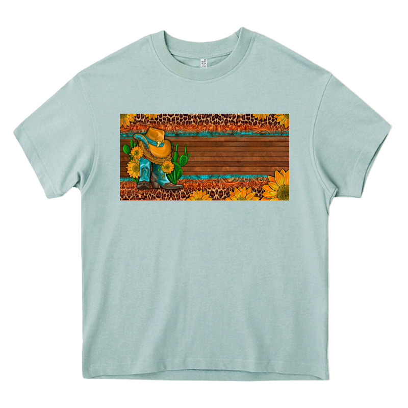 Custom Cowboy Boots Sunflowers And Cactus License Plate Heavy Core Tee by Artiststas | Teevron
