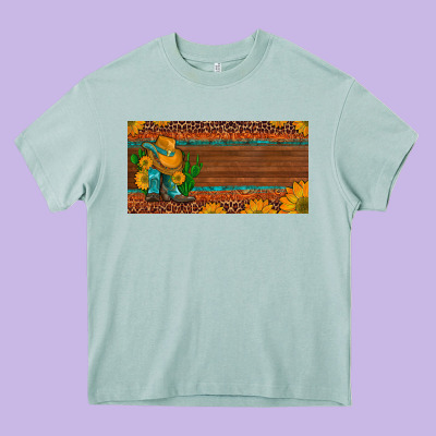 Custom Cowboy Boots Sunflowers And Cactus License Plate Heavy Core Tee Designed By Artiststas
