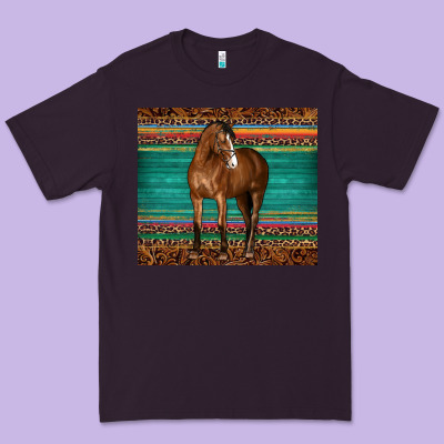 Western Horse Serape  Leather Leopard Premium Tee Designed By Barkaloodesign