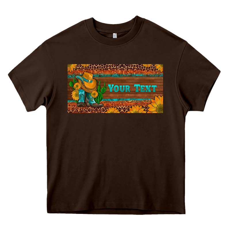 Preview Custom Cowboy Boots Sunflowers And Cactus License Plate Heavy Core Tee by Artiststas | Teevron