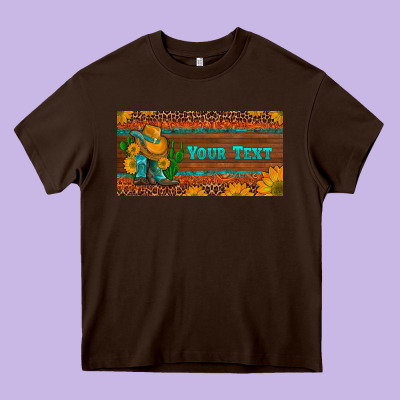 Preview Custom Cowboy Boots Sunflowers And Cactus License Plate Heavy Core Tee Designed By Artiststas