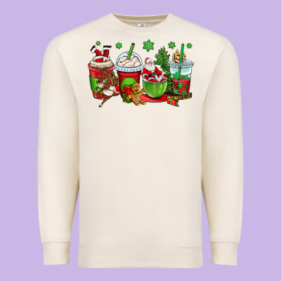 Christmas Santa Claus Coffee Cups Premium Sweatshirt Designed By Oliviacreatesart