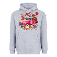 Heather Grey Valentine's Day Truck Farm Animals Heavyweight Hoodie - FaDigitalArtStudio