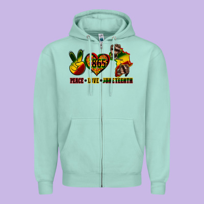 Peace Love Juneteenth Zipper Hoodie Designed By Cowgirlartshop