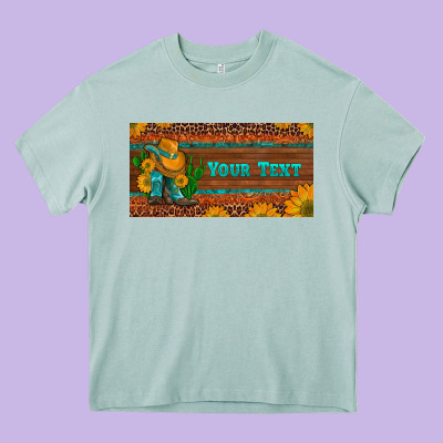 (preview)custom Cowboy Boots Sunflowers And Cactus License Plate Heavy Core Tee Designed By Artiststas