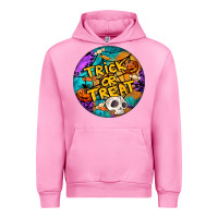 Fuchsia Pink Trick Or Treat Hallowen Round Urban Hoodie - LillyAllenDesigns