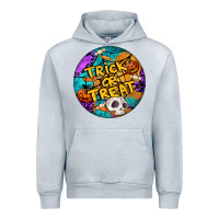 Heather Grey Trick Or Treat Hallowen Round Urban Hoodie - LillyAllenDesigns